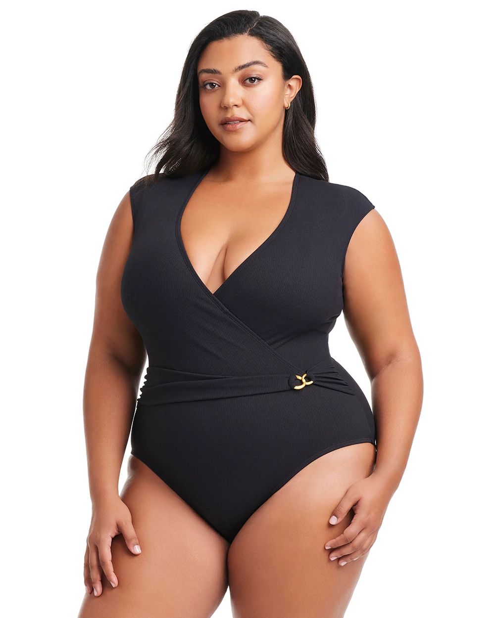 Bleu Rod Beattie Pique Ole Cap Sleeve Surplice One Piece