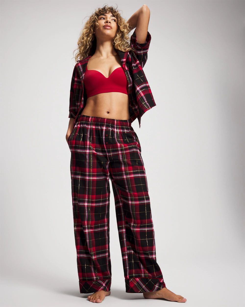 Flannel Velvet Piped Relaxed Pajama Pant