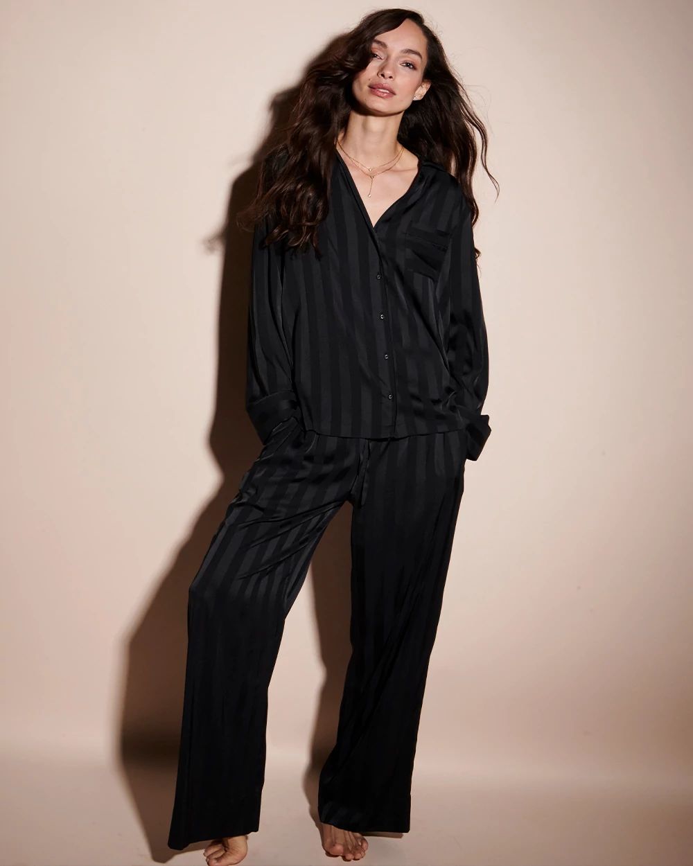 Satin Shadow Stripe Pajama Pant