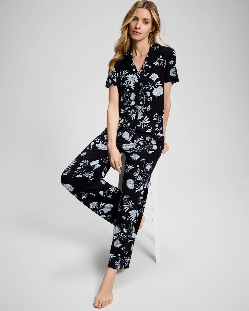 Short Sleeve Notch Collar Pajama Top click to view larger image.