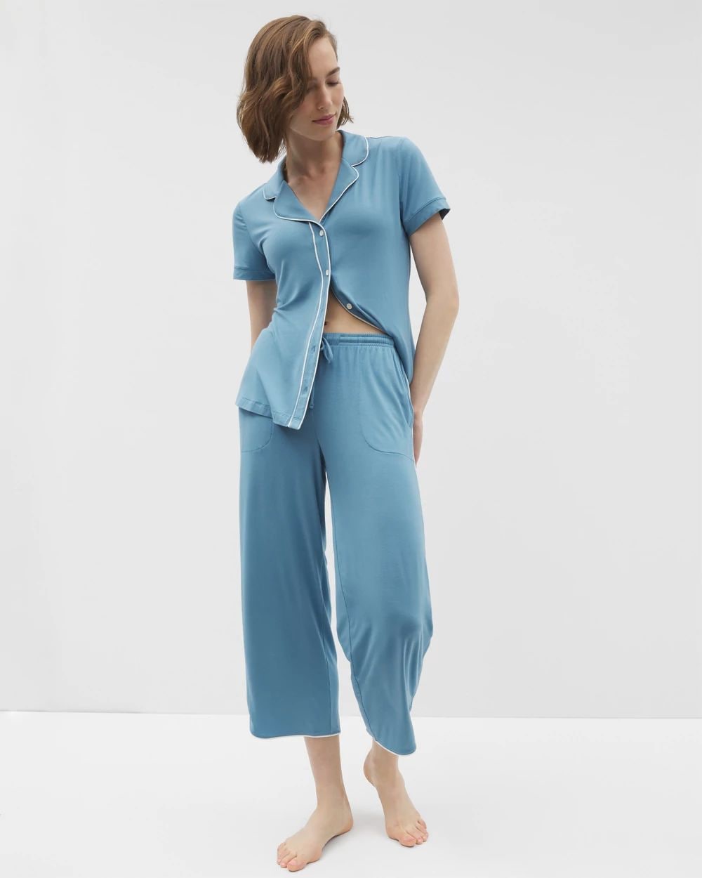 Cool Nights Solid Piped Crop Pajama Pant
