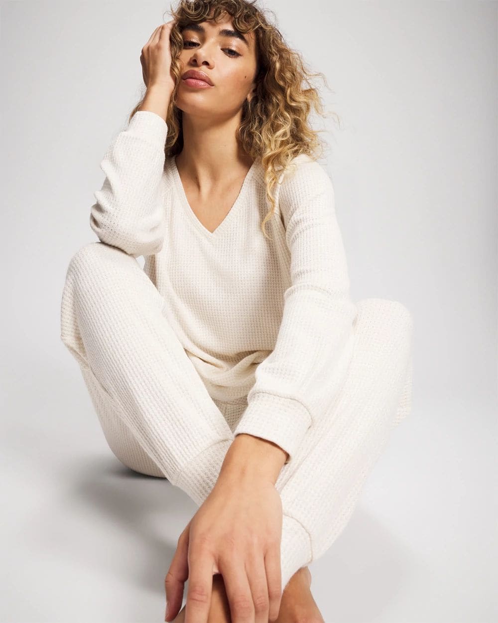 Cozy Waffle Long Sleeve V-Neck Pajama Top