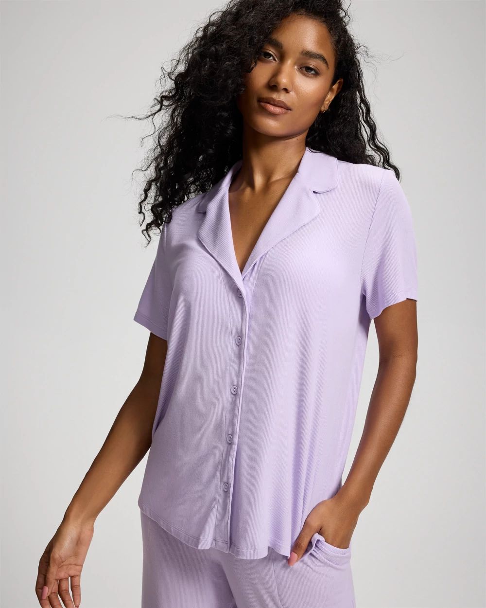 Cool Nights Rib Short Sleeve Notch Collar Pajama Top