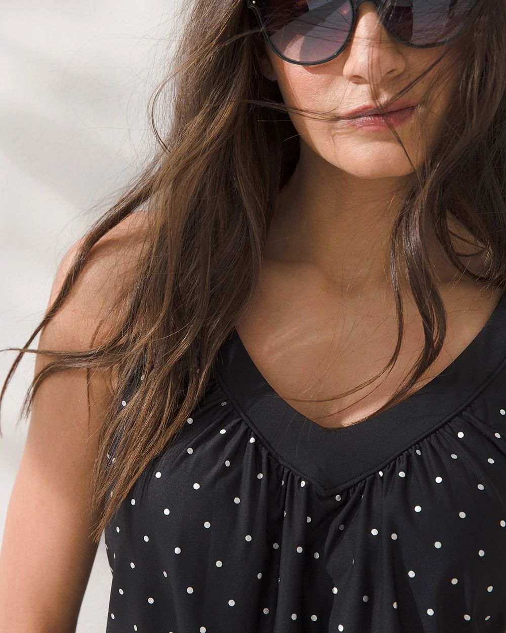 Metallic Dot V-Neck Tankini Swim Top