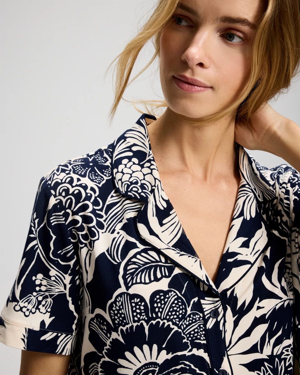 Cool Nights Short Sleeve Notch Collar Pajama Top