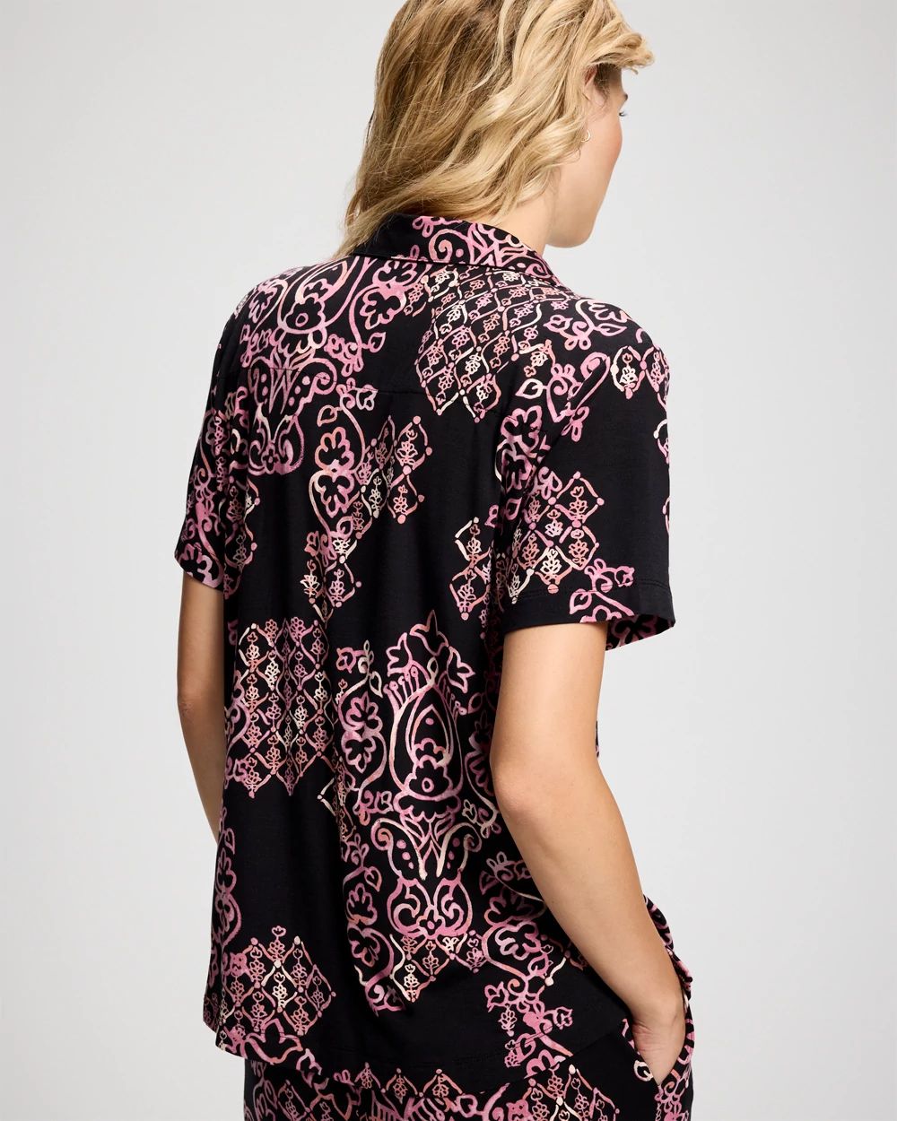 Short Sleeve Notch Collar Pajama Top click to view larger image.