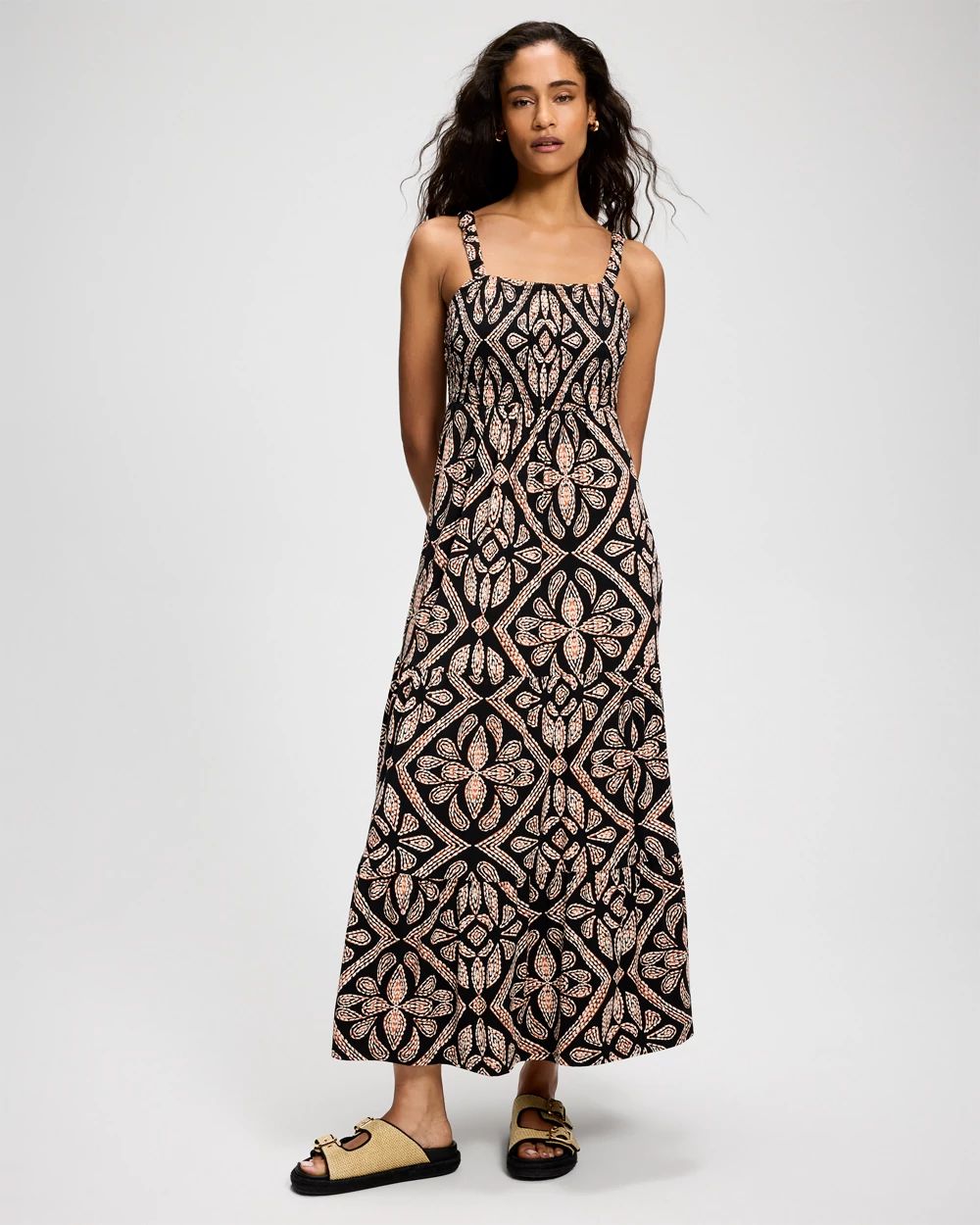 Soft Jersey Smocked Bodice Maxi Bra Dress