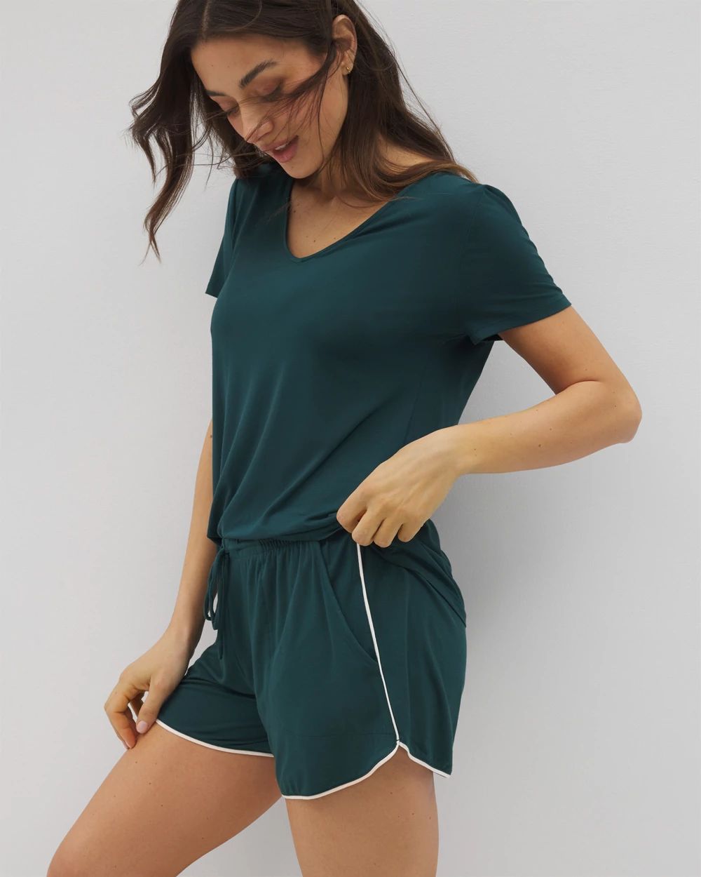 Solid Piped Pajama Shorts