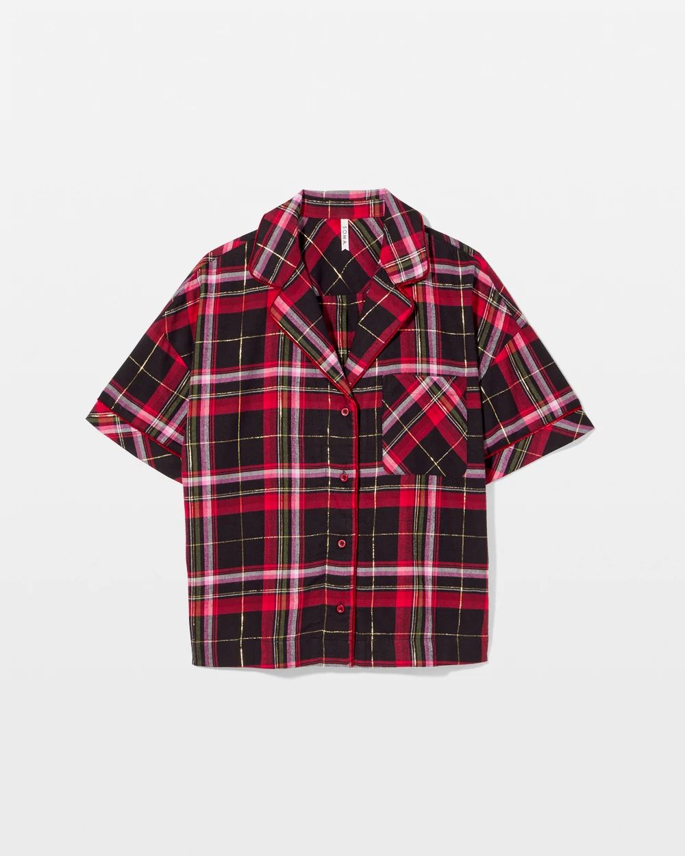 Short Sleeve Notch Collar Pajama Top