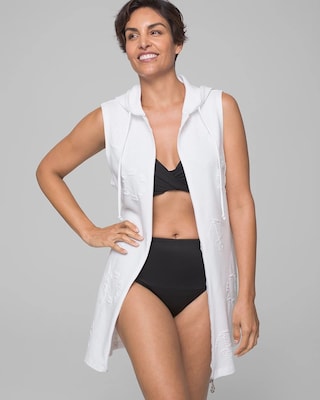 Sail Away Puff Zip Front Hoodie Dress Coverup