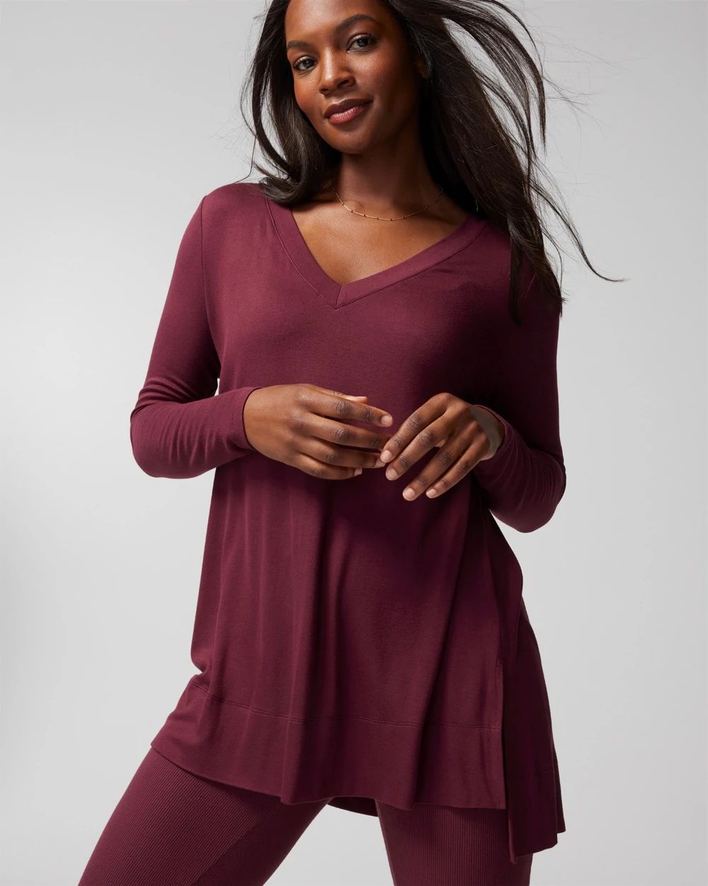 Long-Sleeve V-Neck Pajama Top
