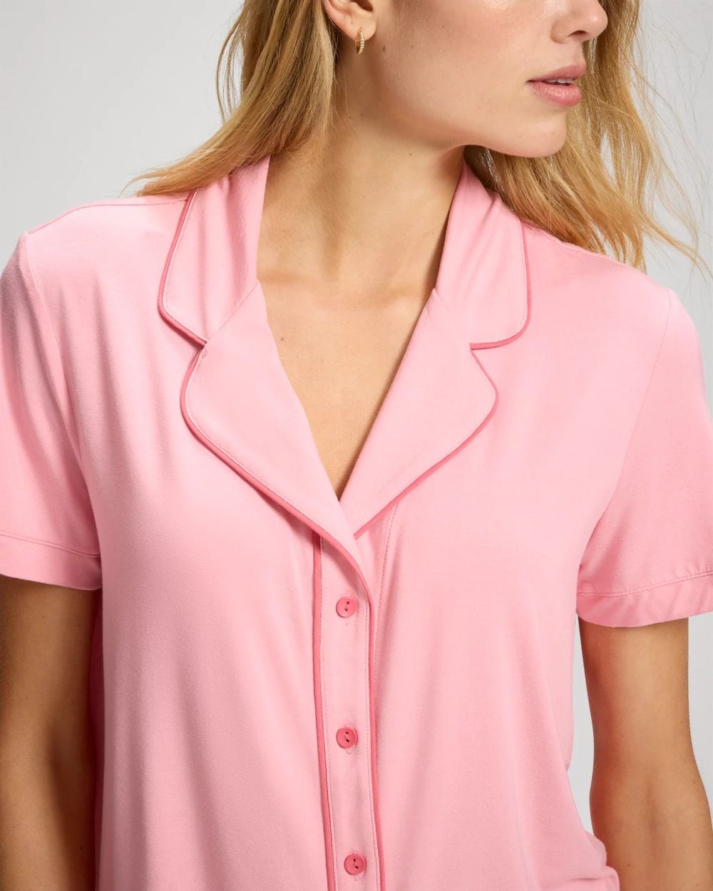 Piped Short Sleeve Notch Collar Pajama Top click to view larger image.