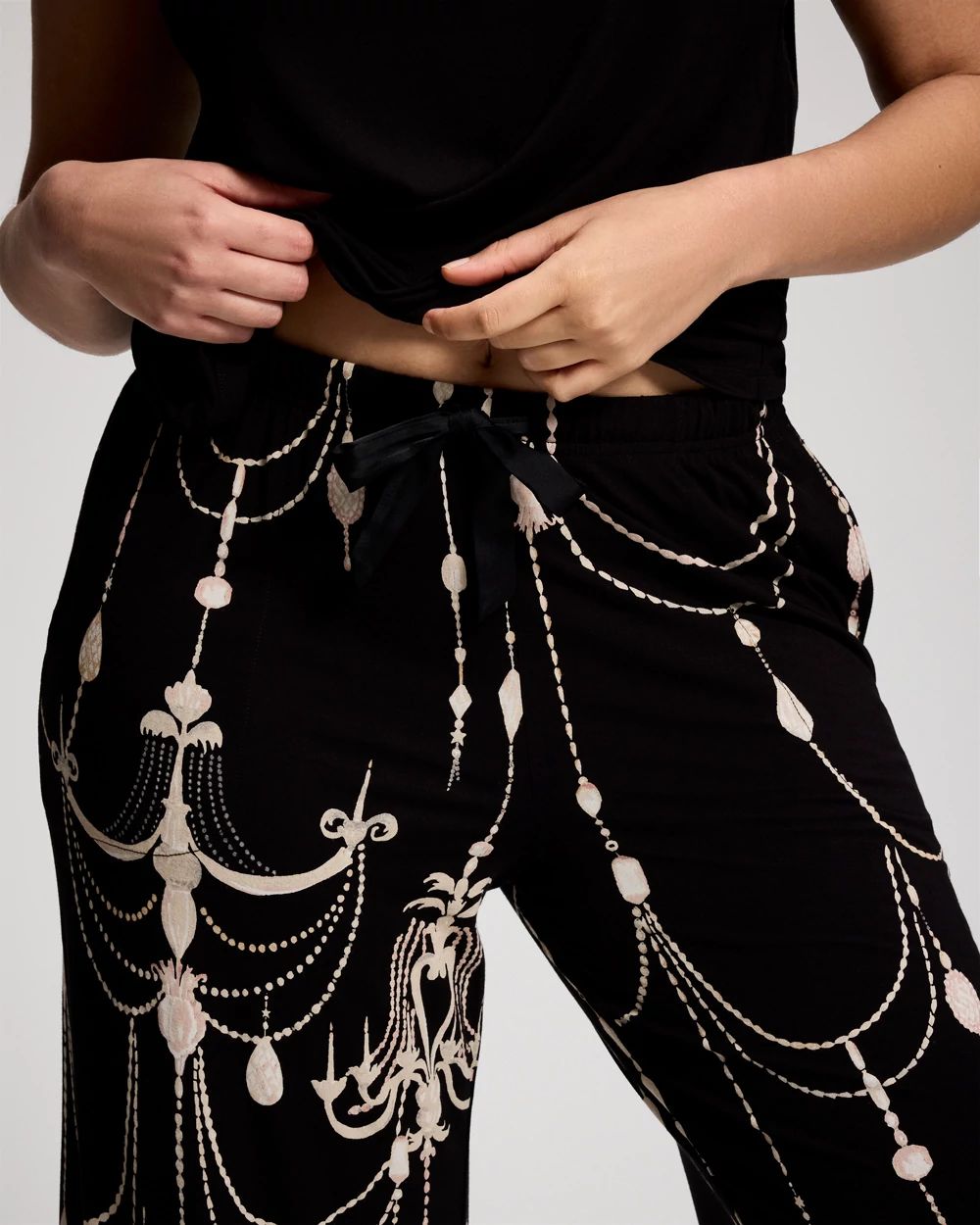 Satin Trim Wide-Leg Pajama Pants click to view larger image.