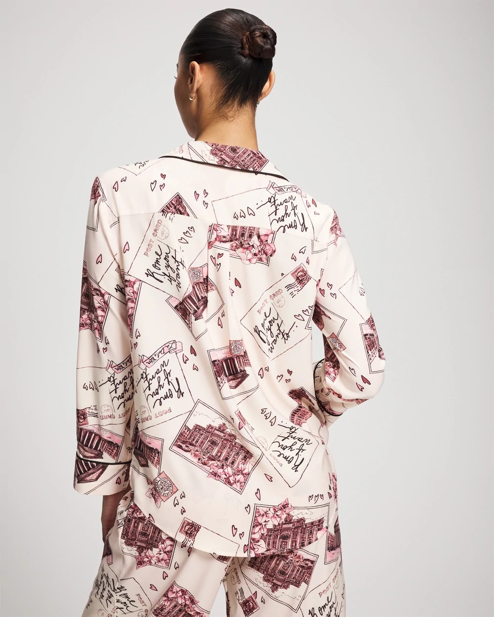 Long Sleeve Notch Collar Pajama Top