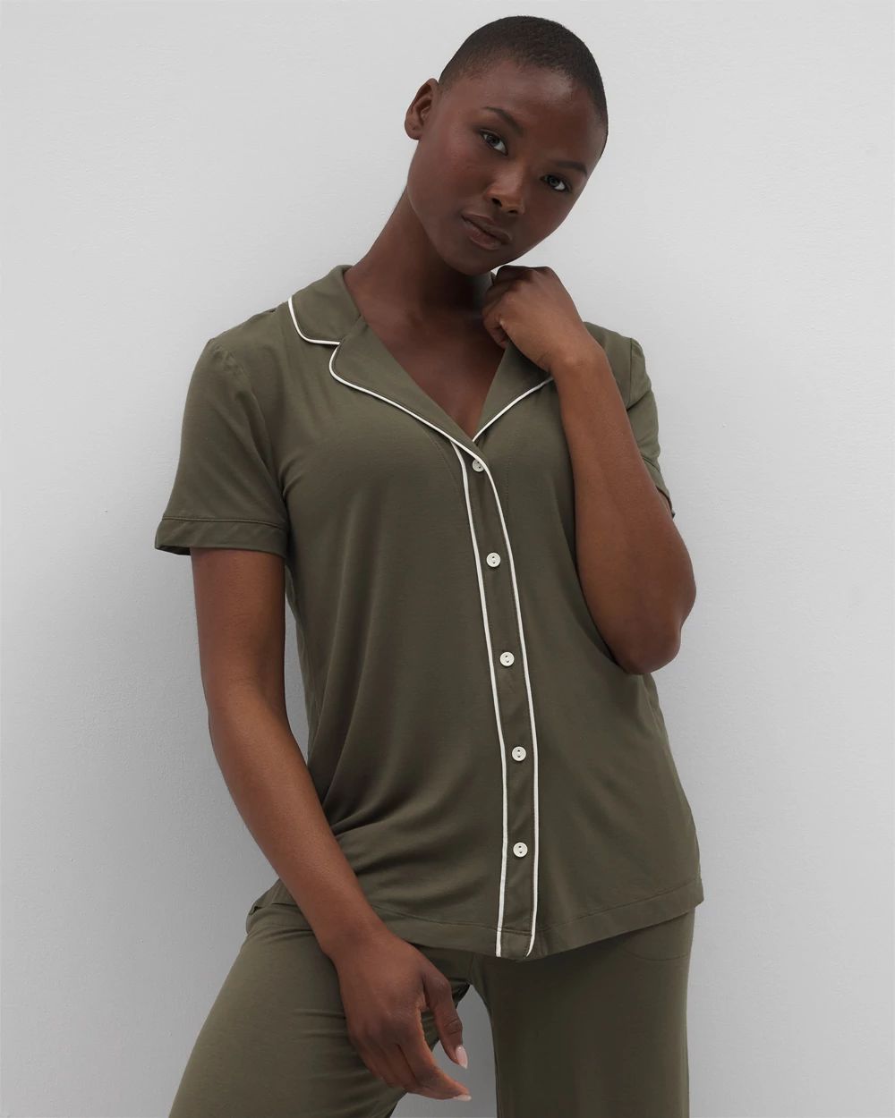 Cool Nights Solid Short Sleeve Notch Collar Pajama Top