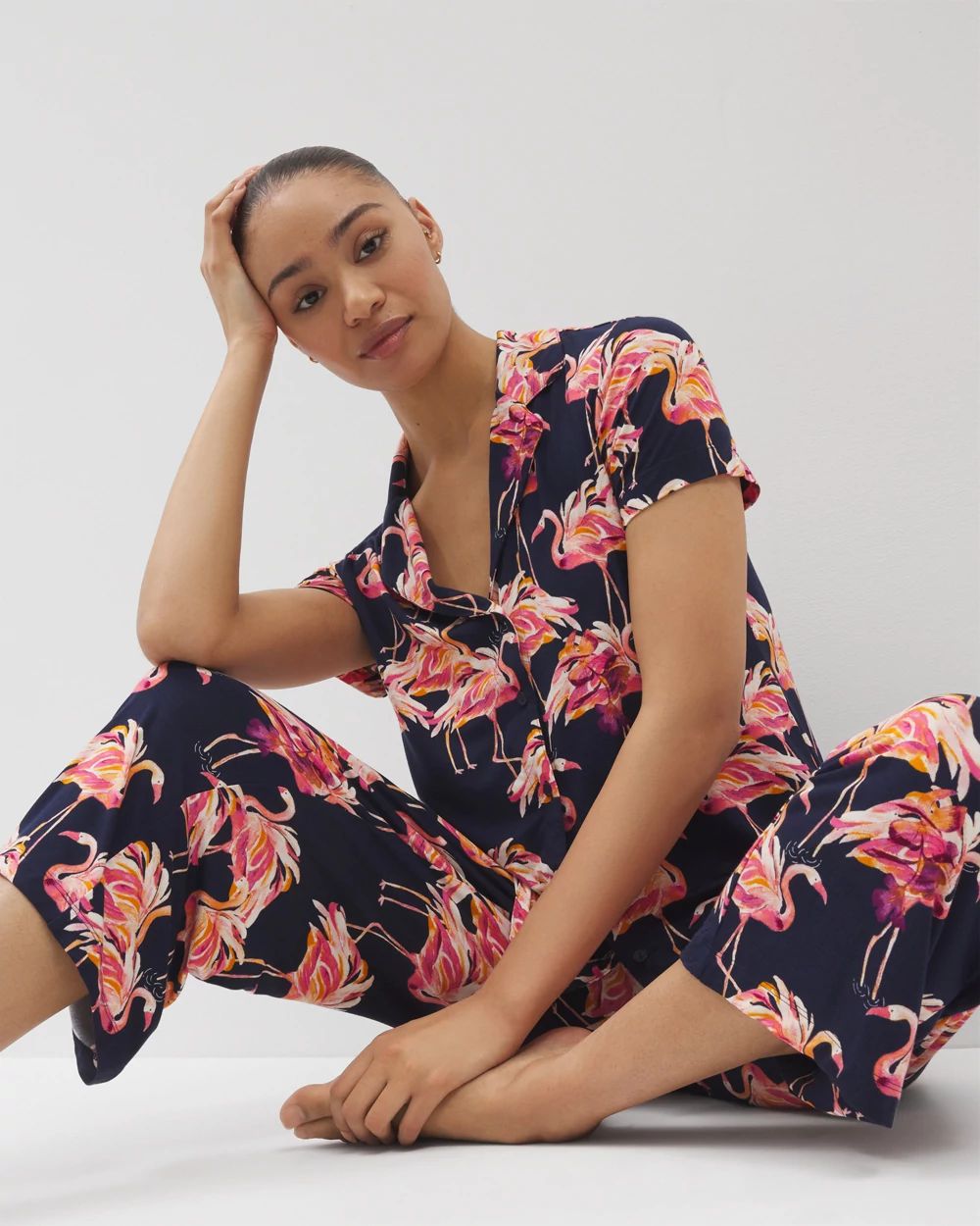 Cool Nights Short Sleeve Notch Collar Pajama Top