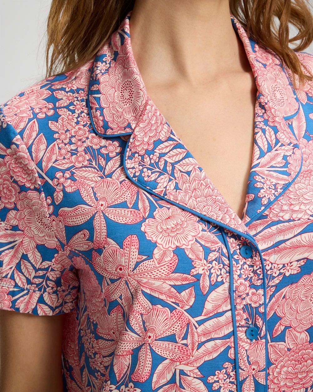 Short Sleeve Notch Collar Pajama Top click to view larger image.