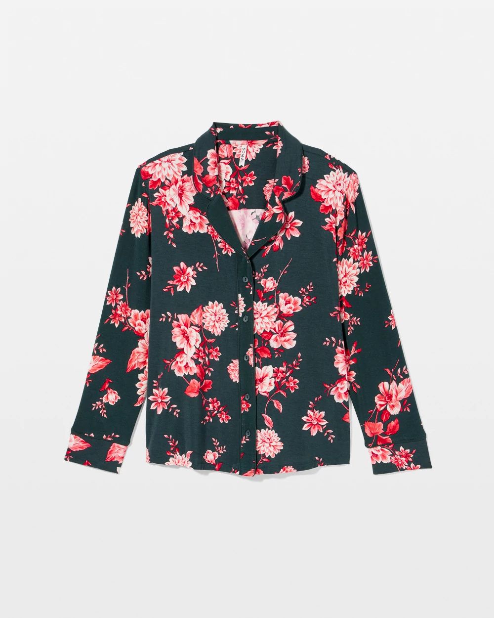 Cool Nights Long Sleeve Notch Collar with Piped Placket Pajama Top