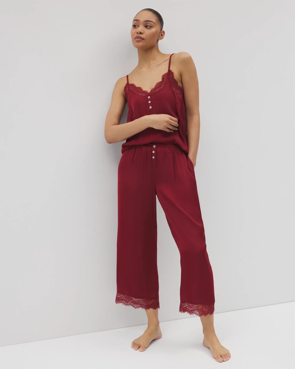 Lace Trim Crop Pajama Pant