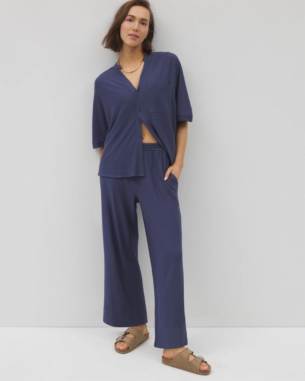 Crinkle Knit Wide Leg Pant