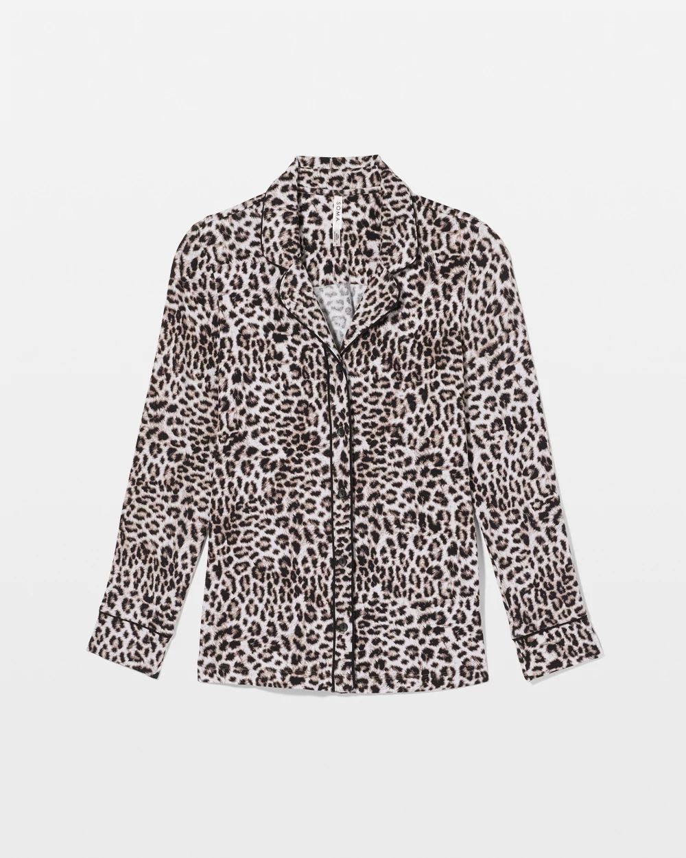 Long-Sleeve Printed Notch Collar Pajama Top click to view larger image.