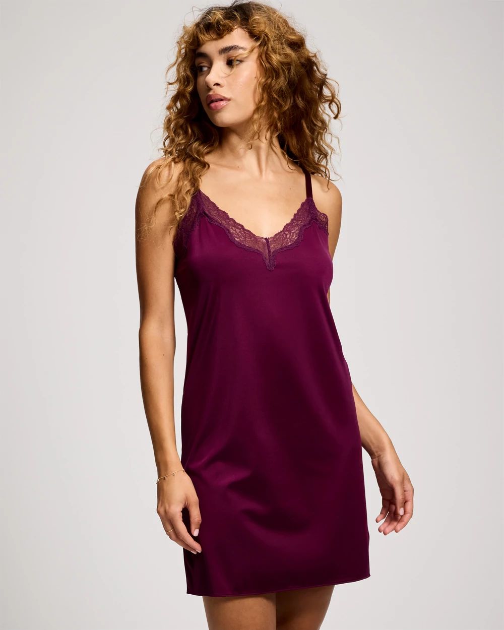 Stretch Luster Knit Lace Trim Chemise