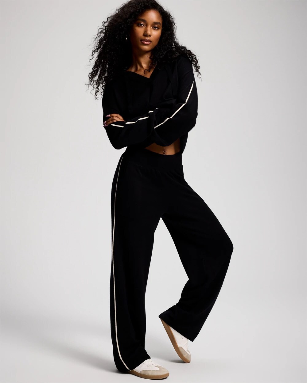 Soma Women's Sweater Knit Contrast Stitch Straight Leg Pants In Black Size Small |