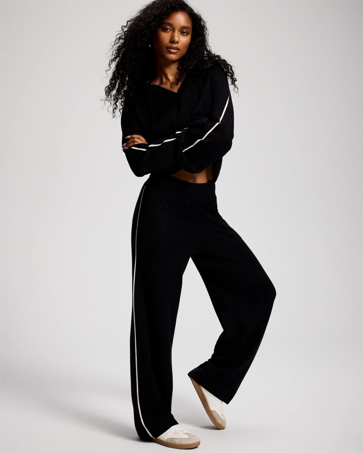 Soma Women's Sweater Knit Contrast Stitch Straight Leg Pants In Black Size Small |