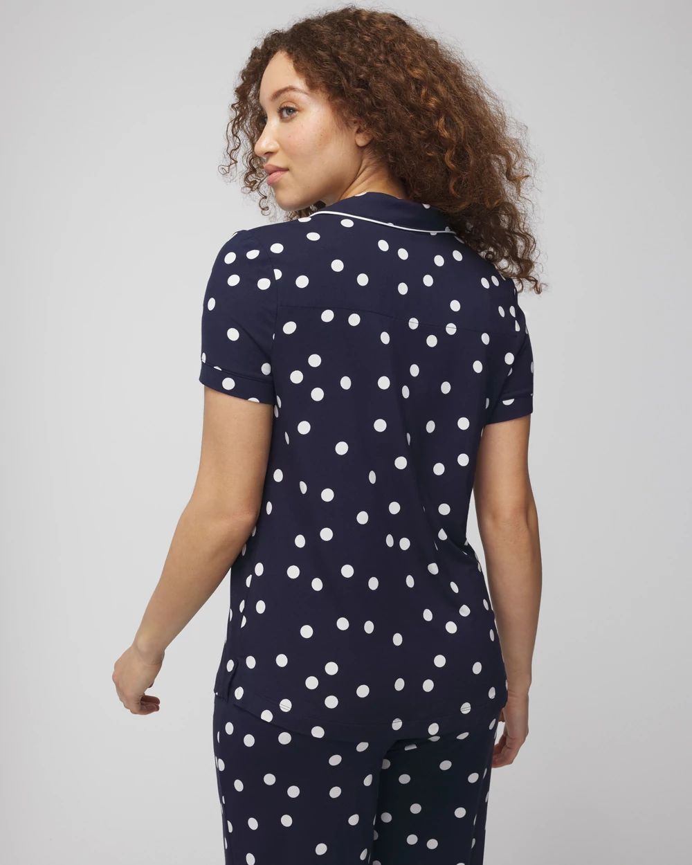 Piped Short Sleeve Notch Collar Pajama Top click to view larger image.