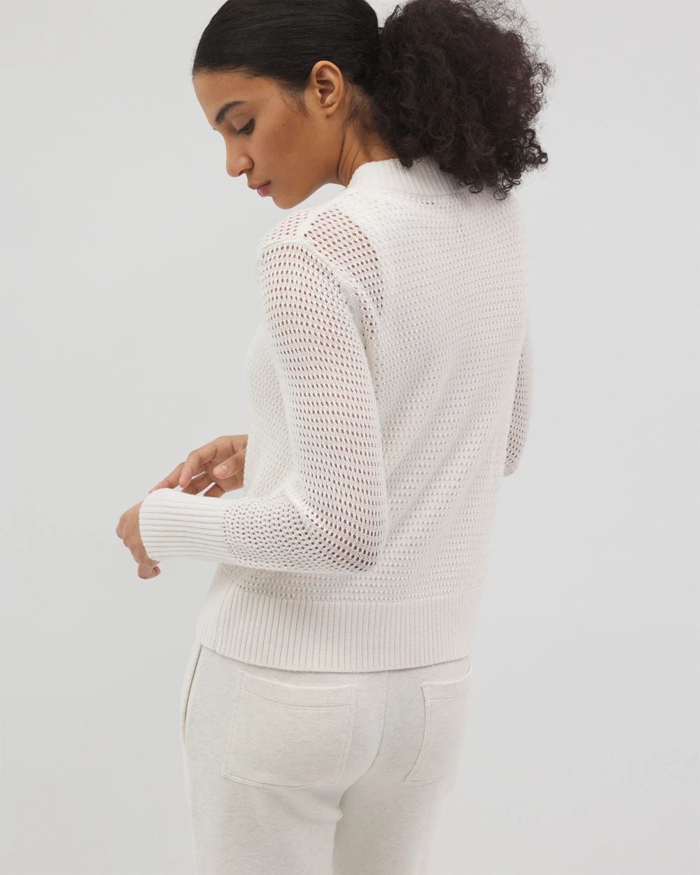 Open Stitch Zip-Up Sweater