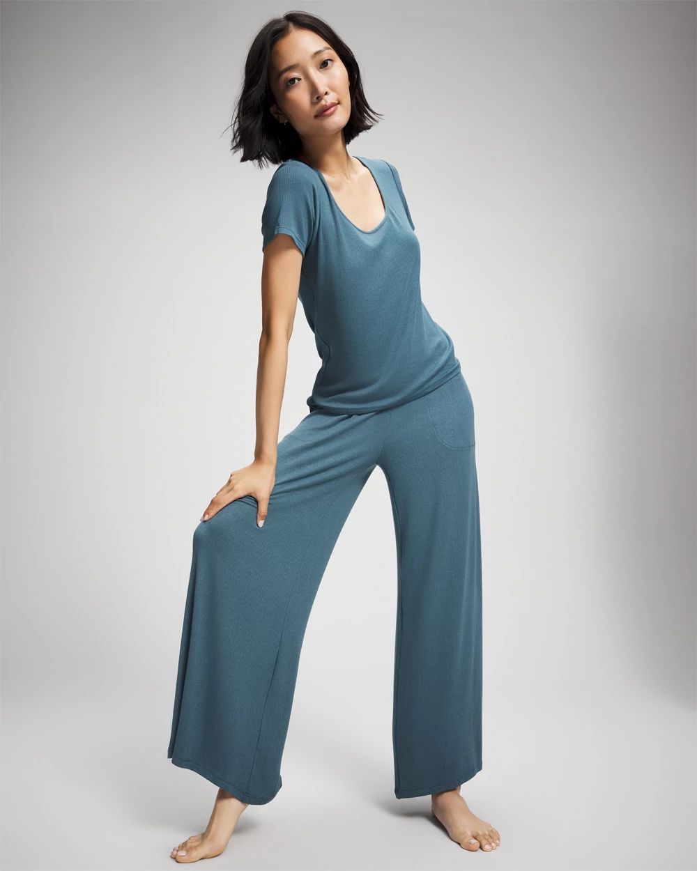 Lightweight Rib Knit Short Sleeve Pajama Tee click to view larger image.