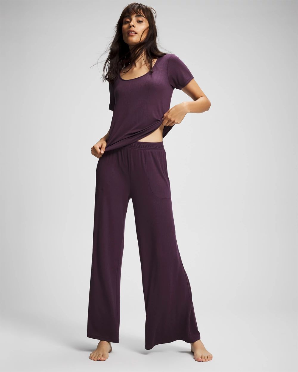 Lightweight Rib Knit Wide Leg Pajama Pants
