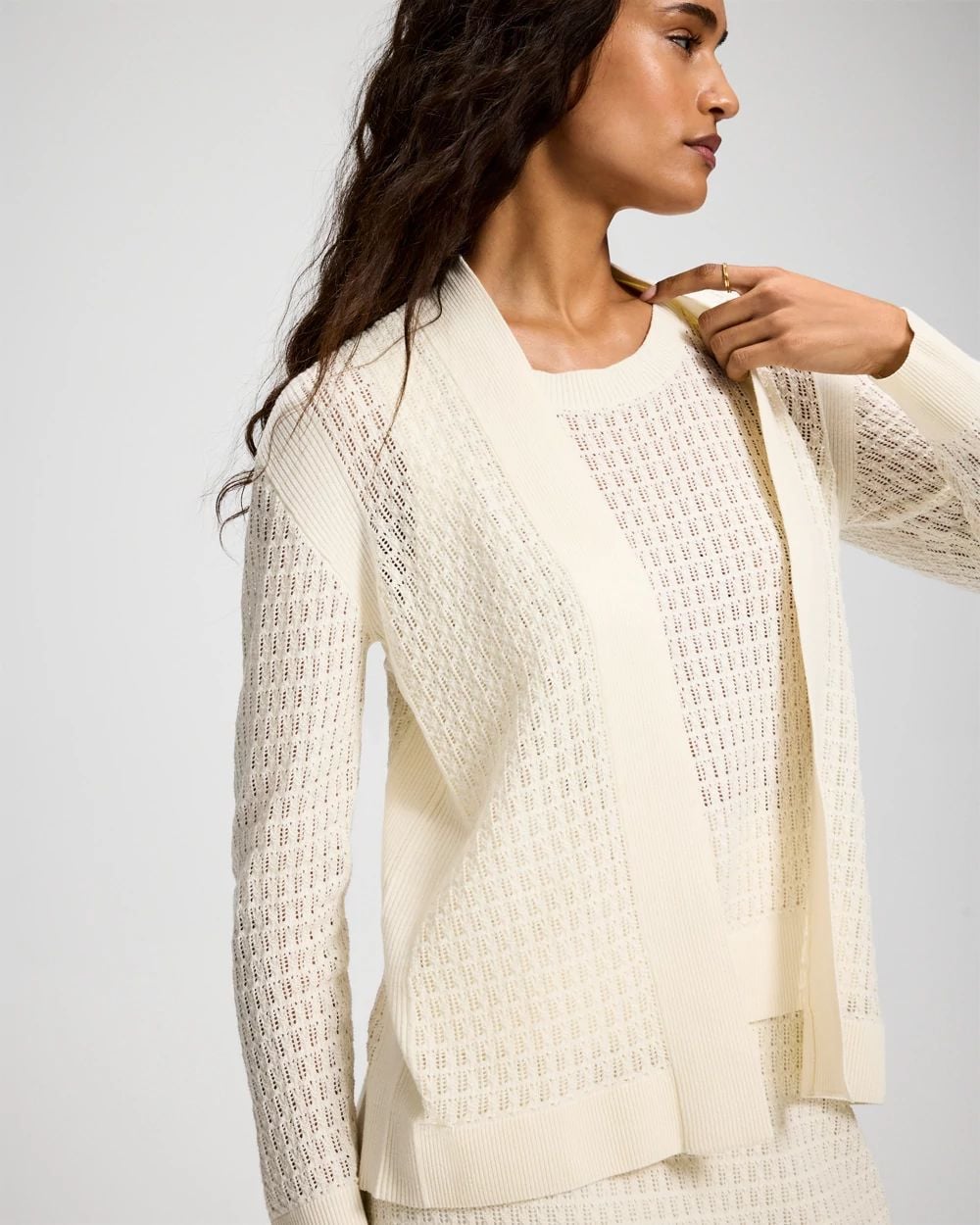 Cotton Pointelle Open Sweater Wrap