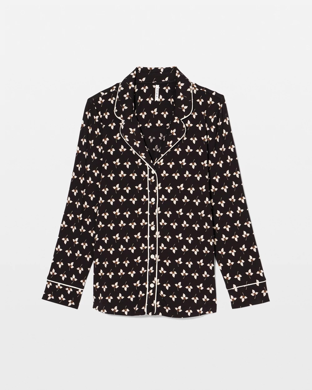 Long-Sleeve Printed Notch Collar Pajama Top