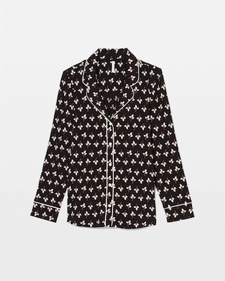 Long-Sleeve Printed Notch Collar Pajama Top click to view larger image.