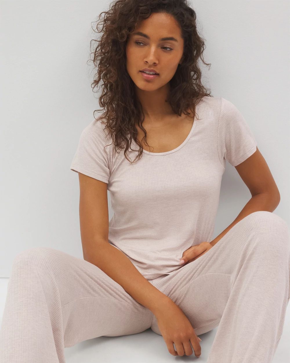Lightweight Rib Knit Short Sleeve Pajama Tee click to view larger image.