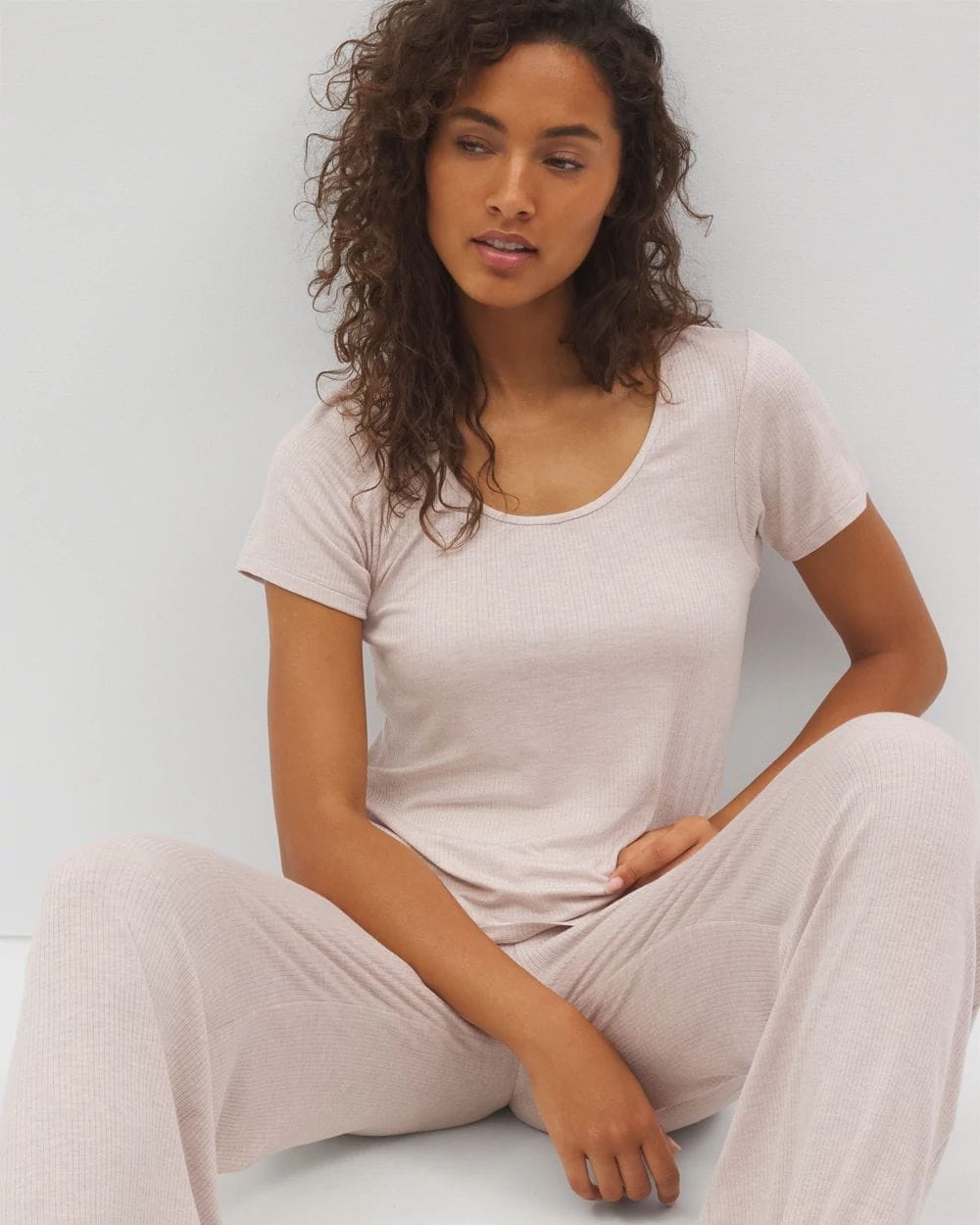 Lightweight Rib Knit Short Sleeve Pajama Tee
