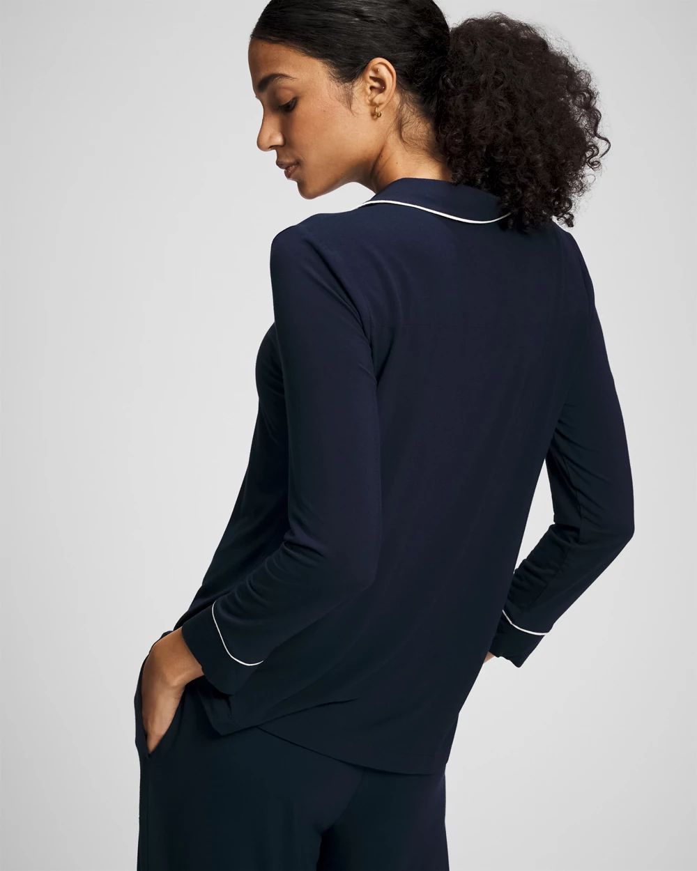 Long-Sleeve Notch Collar Pajama Top click to view larger image.