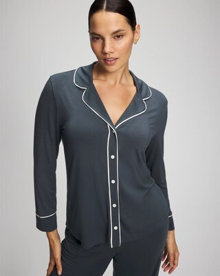 Long-Sleeve Notch Collar Pajama Top