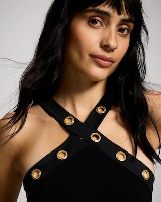 Solid Essentials High-Neck Grommet Swim Dress click to view larger image.