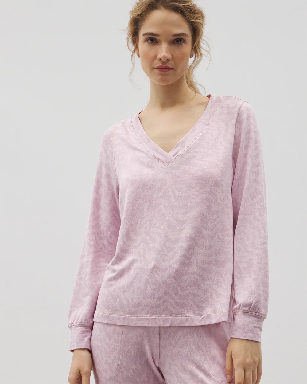 Long-Sleeve V-Neck Pajama Top