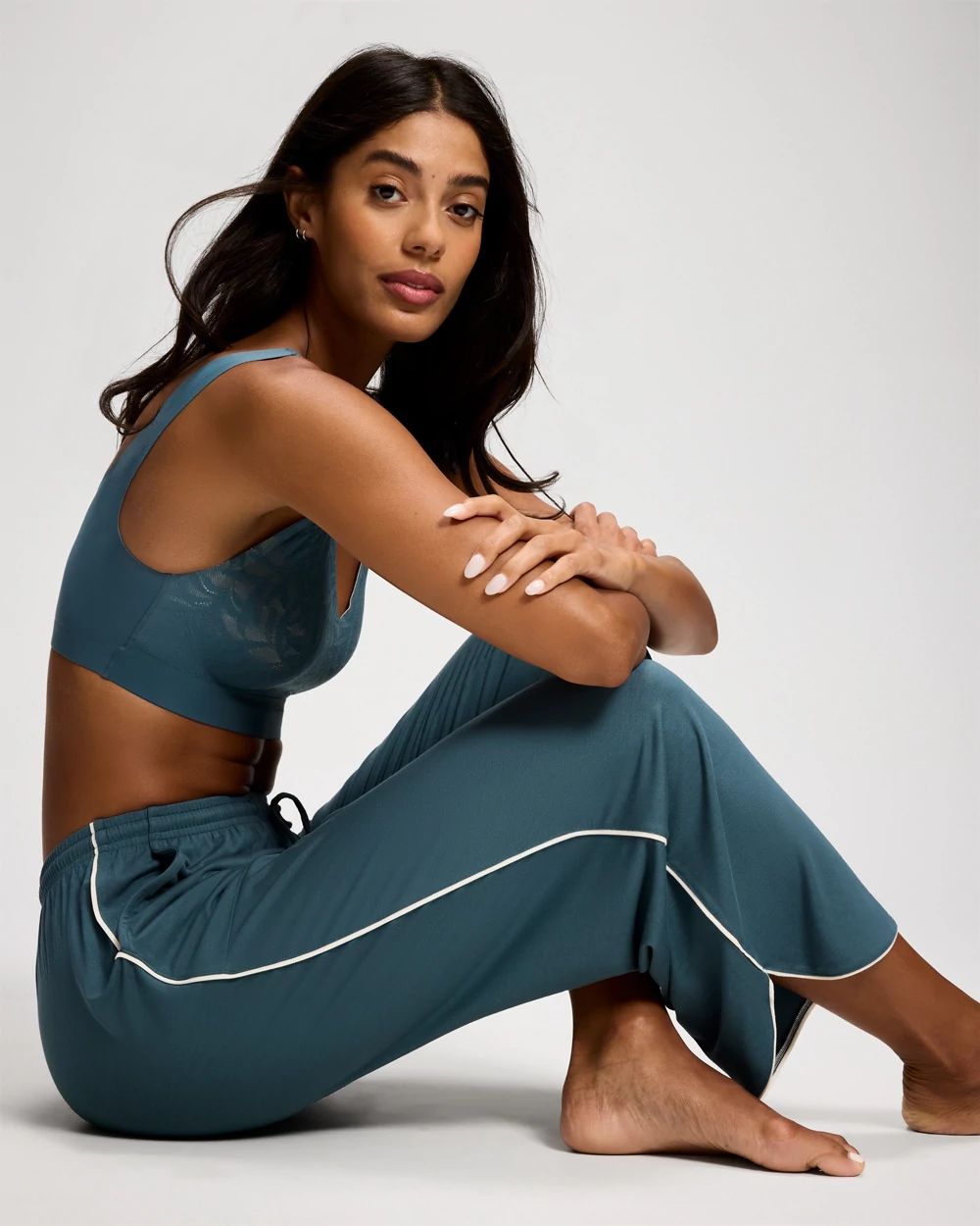 Solid Piped Crop Pajama Pant click to view larger image.