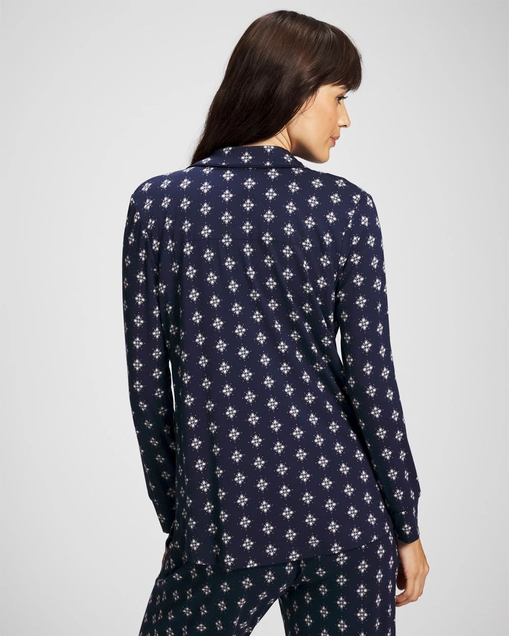 Cool Nights Long-Sleeve Printed Notch Collar Pajama Top