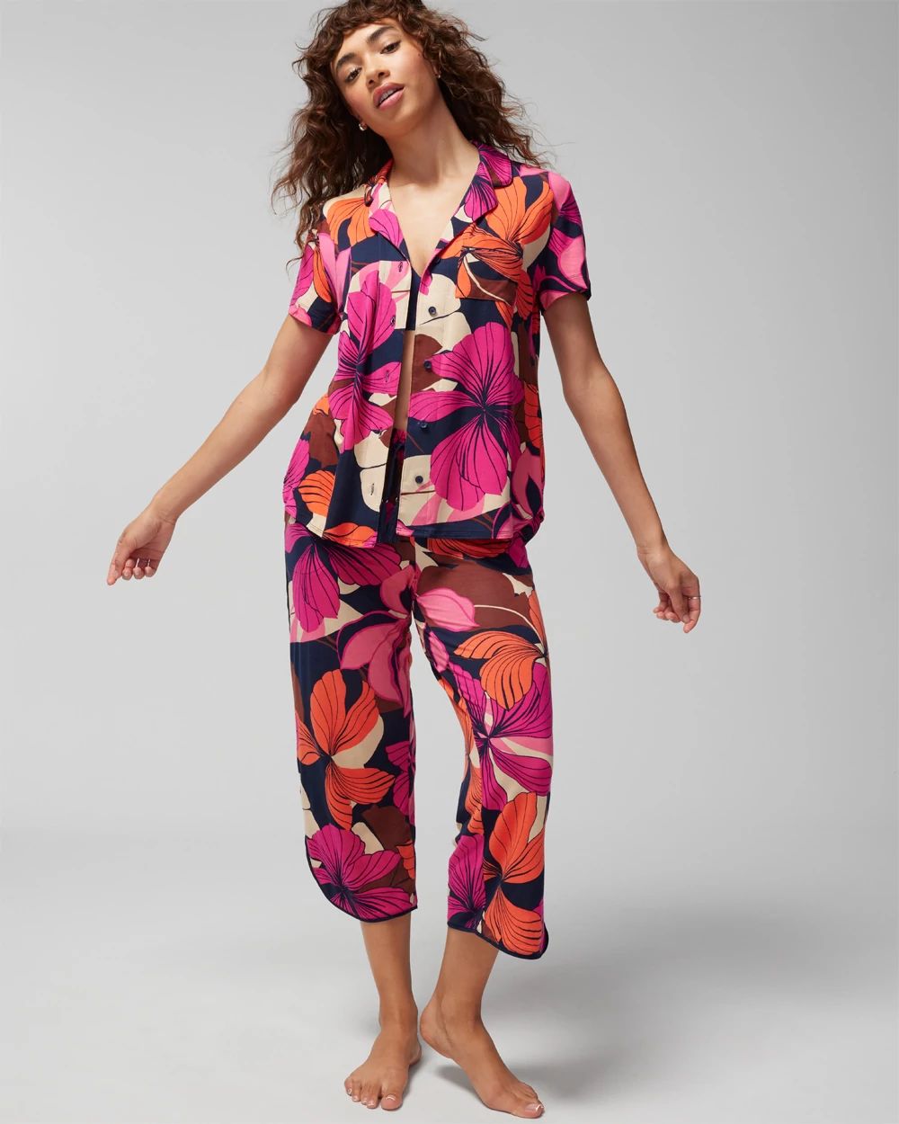 Short-Sleeve Notch Collar Pajama Top click to view larger image.