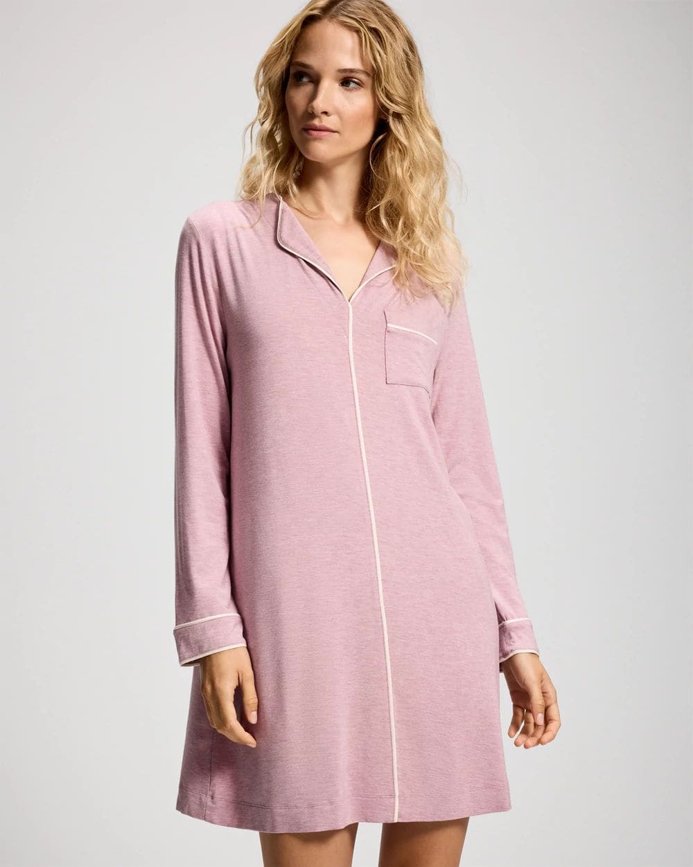 Cool Nights Piped Long-Sleeve Sleepshirt