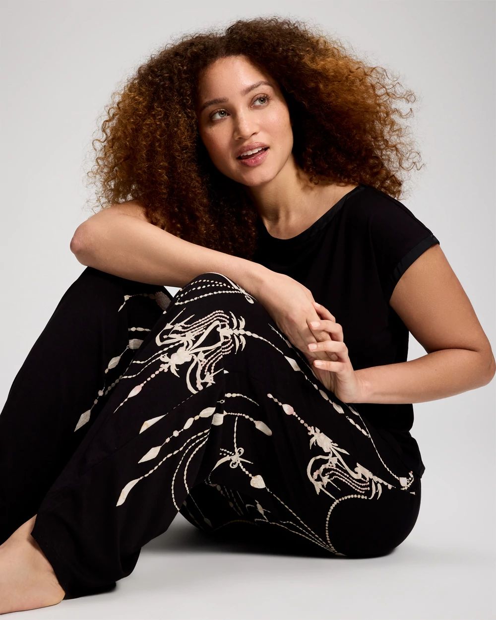 Satin Trim Wide-Leg Pajama Pants click to view larger image.