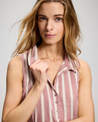 Beach Cotton Relaxed Sleeveless Collared Henley Top click to view larger image.