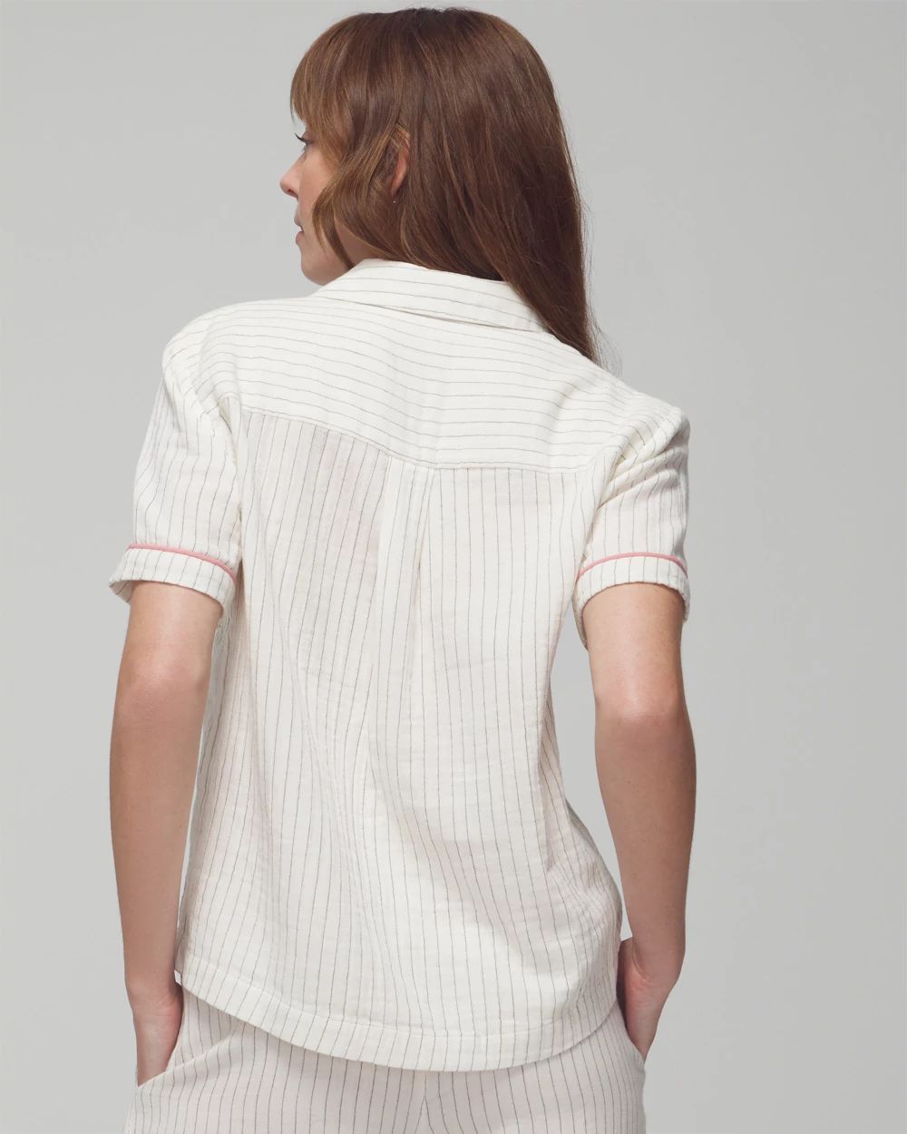 Cotton Gauze Short-Sleeve Notch Collar Pajama Top
