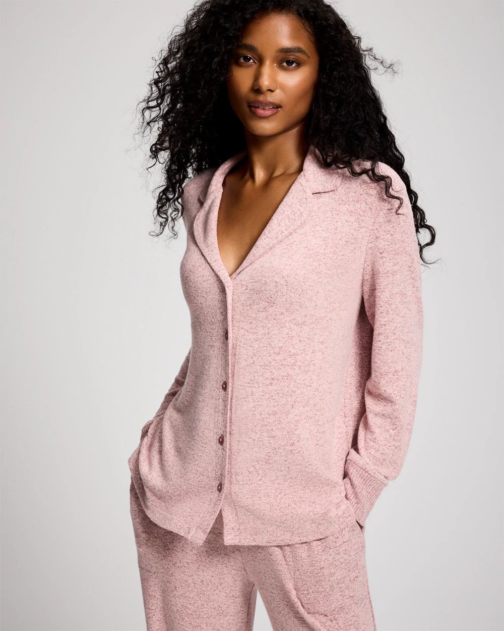 CozyLuxe Relaxed Long-Sleeve Notch Collar Pajama Top
