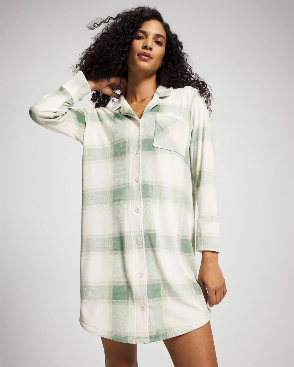 Microfleece Long-Sleeve Notch Collar Sleepshirt